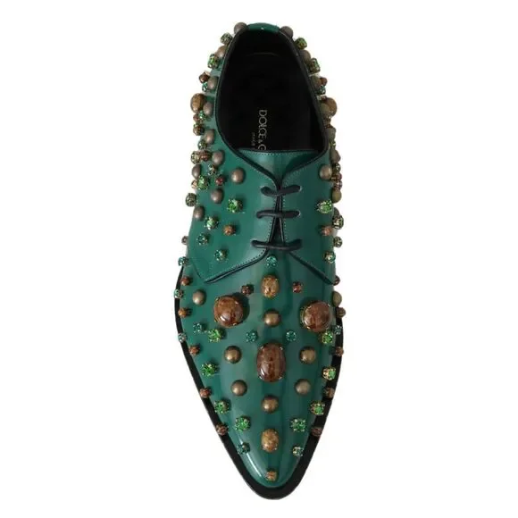Dolce & Gabbana Emerald Leather Dress Shoes with Crystal Accents - Picture 3 of 9